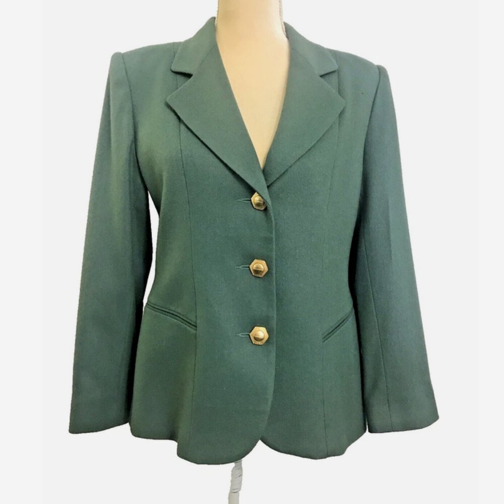 Vintage OLEG CASSINI Green Wool Blazer NWT Size 6P Petite Jacket